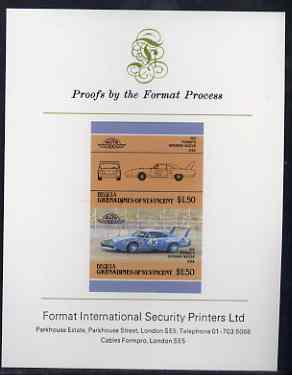 St Vincent - Bequia $1.50 Plymouth Superbird (1970) imperf se-tenant proof pair mounted on Format International proof card, stamps on cars, stamps on plymouth