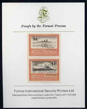 St Vincent - Bequia 1985 Warships of World War 2, $1 KM Admiral Graf Spee imperf se-tenant proof pair mounted on Format International proof card, stamps on ships, stamps on  ww2  , stamps on 