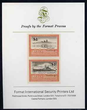 St Vincent - Bequia 1985 Warships of World War 2, $1 KM Admiral Graf Spee imperf se-tenant proof pair mounted on Format International proof card, stamps on ships, stamps on  ww2, stamps on , stamps on 