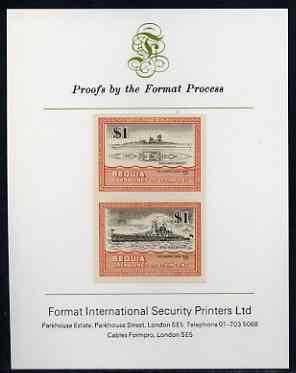 St Vincent - Bequia 1985 Warships of World War 2, $1 KM Admiral Graf Spee imperf se-tenant proof pair mounted on Format International proof card, stamps on , stamps on  stamps on ships, stamps on  stamps on  ww2  , stamps on  stamps on 