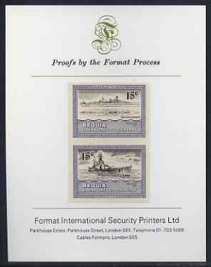 St Vincent - Bequia 1985 Warships of World War 2, 15c HMS Hood imperf se-tenant proof pair mounted on Format International proof card, stamps on ships, stamps on  ww2, stamps on , stamps on 