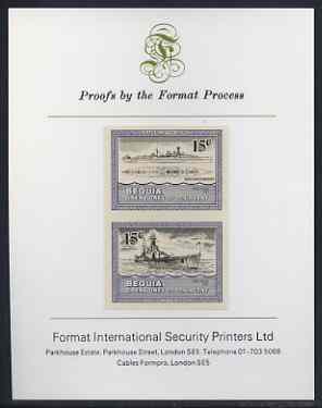 St Vincent - Bequia 1985 Warships of World War 2, 15c HMS Hood imperf se-tenant proof pair mounted on Format International proof card, stamps on , stamps on  stamps on ships, stamps on  stamps on  ww2  , stamps on  stamps on 