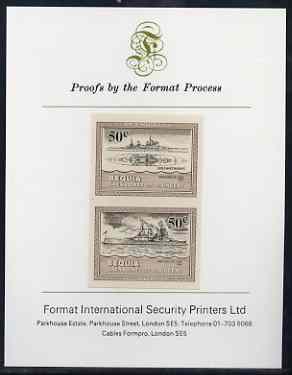 St Vincent - Bequia 1985 Warships of World War 2, 50c HMS Duke of York imperf se-tenant proof pair mounted on Format International proof card, stamps on ships, stamps on  ww2, stamps on , stamps on 