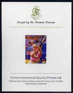 St Vincent - Bequia 1988 International Tennis Players $1.25 (Carlene Basset) imperf proof mounted on Format International proof card, stamps on sport, stamps on personalities, stamps on tennis