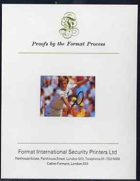 St Vincent - Bequia 1988 International Tennis Players $1.75 (Stefan Edberg) imperf proof mounted on Format International proof card, stamps on , stamps on  stamps on sport, stamps on personalities, stamps on tennis