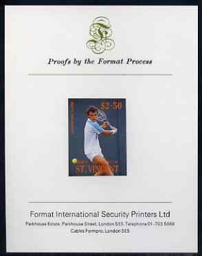 St Vincent - Bequia 1988 International Tennis Players $2.50 (Mats Wilander) imperf proof mounted on Format International proof card, stamps on , stamps on  stamps on sport, stamps on personalities, stamps on tennis