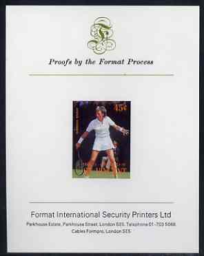 St Vincent - Bequia 1988 International Tennis Players 45c (Anne Hobbs) iimperf proof mounted on Format International proof card, stamps on , stamps on  stamps on sport, stamps on personalities, stamps on tennis