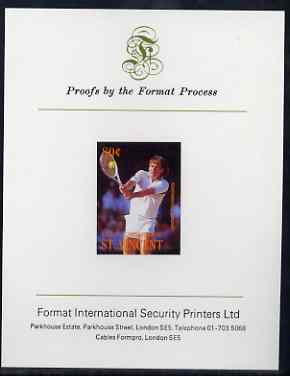 St Vincent - Bequia 1988 International Tennis Players 80c (Jimmy Connors) iimperf proof mounted on Format International proof card, stamps on , stamps on  stamps on sport, stamps on personalities, stamps on tennis