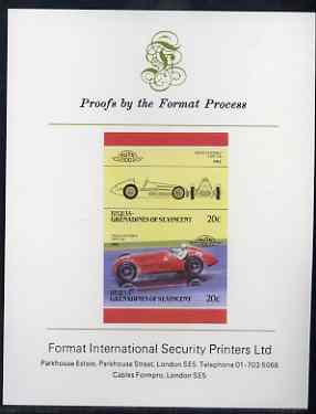 St Vincent - Bequia 20c Alfa Romeo (1950) imperf se-tenant proof pair mounted on Format International proof card, stamps on cars, stamps on alfa