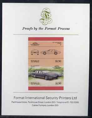 Tuvalu 1985 Cars #3 (Leaders of the World) $1.50 Aston Martin Lagonda imperf se-tenant proof pair mounted on Format International proof card (as SG 370a), stamps on , stamps on  stamps on cars, stamps on  stamps on aston martin