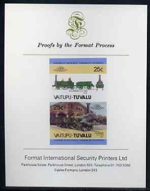 Tuvalu - Vaitupu Locomotives #1 - 25c 'Columbine 2-2-2' imperf se-tenant proof pair mounted on Format International proof card, stamps on railways