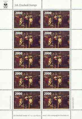 Cinderella 2000 The Nightwatch by Rembrandt, undenominated sample stamp in perf sheetlet of 10 specially produced by Joh Enschedé unmounted mint, stamps on arts, stamps on rembrandt, stamps on cinderella, stamps on militaria, stamps on renaissance