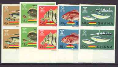 Ghana 1966 Freedom From Hunger (Fish) set of 5 in unmounted mint imperf pairs, as SG 420-24*, stamps on , stamps on  stamps on fish, stamps on food, stamps on  stamps on  ffh , stamps on  stamps on 