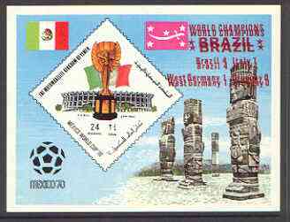 Yemen - Royalist 1970 World Cup Football 24b value (diamond shaped) imperf m/sheet unmounted mint opt'd 'Brazil World Champions' in red with opt doubled, stamps on , stamps on  stamps on football, stamps on  stamps on sport