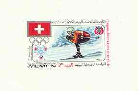 Yemen - Royalist 1968 Winter Olympics 2B (Saint Moritz 1928 - Skiing) imperf individual de-luxe sheet unmounted mint Mi BL 96, stamps on sport, stamps on olympics:skiing, stamps on saints
