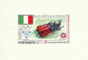 Yemen - Royalist 1968 Winter Olympics 12B (Cortina D'Ampezzo 1956 - Bob Sled) unmounted mint imperf individual de-luxe sheet Mi BL 101, stamps on sport, stamps on olympics:bob sled