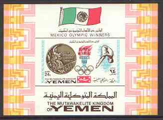 Yemen - Royalist 1968 Mexico Olympics 24B (Diving) imperf m/sheet with Flag at top unmounted mint, stamps on , stamps on  stamps on sport, stamps on olympics:diving, stamps on flags