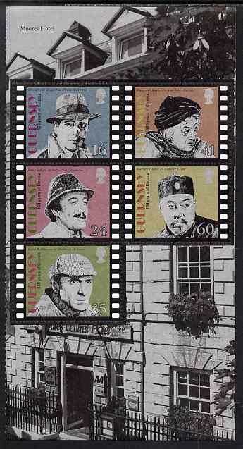 Guernsey 1996 Centenary of Cinema - Screen Detectives booklet pane of 5 unmounted mint, SG 711b, stamps on cinema, stamps on personalities