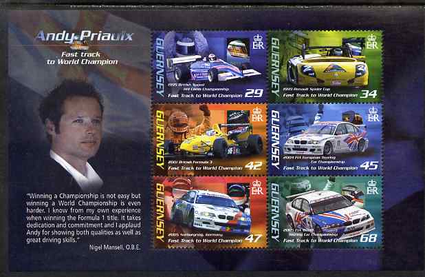 Guernsey 2006 Andy Priaulx's Motor Racing Victories perf m/sheet unmounted mint, SG MS1109, stamps on , stamps on  stamps on cars, stamps on  stamps on motor racing