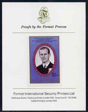 St Vincent - Bequia 1987 Ruby Wedding $2.50 (Duke of Edinburgh) imperf proof mounted on Format International proof card , stamps on royalty, stamps on ruby