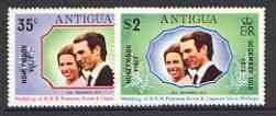 Antigua 1973 Royal Wedding set of 2 opt'd for 'Honeymoon Visit' unmounted mint (SG 373-74), stamps on royalty, stamps on anne, stamps on mark