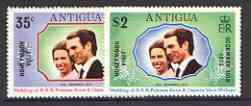 Antigua 1973 Royal Wedding set of 2 opt'd for 'Honeymoon Visit' unmounted mint (SG 373-74), stamps on , stamps on  stamps on royalty, stamps on  stamps on anne, stamps on  stamps on mark