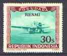 Indonesia 1948-49 perforated 30s produced by the Revolutionary Government in green & red-brown showing air-crew working on plane, opt'd 'RESMI' (prepared for Official use) without gum, stamps on , stamps on  stamps on aviation