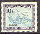 Indonesia 1948-49 perforated 10s produced by the Revolutionary Government in pale blue & purple showing 4-engined plane & Map, opt'd 'RESMI' (prepared for Official use) without gum, stamps on aviation, stamps on maps