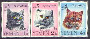 Yemen - Royalist 1967 Surcharges set of 3 Cats unmounted mint, SG R269-71, stamps on , stamps on  stamps on animals, stamps on cats