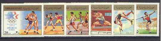 Yemen - Republic 1985 Los Angeles Olympics set of 6 unmounted mint, SG 763-68, stamps on , stamps on  stamps on olympics, stamps on wrestling, stamps on boxing, stamps on running, stamps on hurdles, stamps on pole vault, stamps on javelin