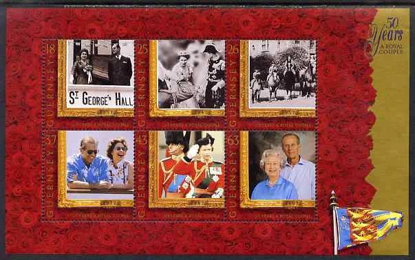 Guernsey 1997 Golden Wedding of QEII & Prince Philip booklet pane of 6 unmounted mint, SG 754b, stamps on royalty