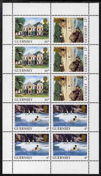 Guernsey 1984-91 Booklet pane of 10 (4 x 4p, 3 x 12p, 3 x 16p) from Bailiwick Views def set unmounted mint, SG 299c, stamps on , stamps on  stamps on tourism