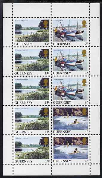 Guernsey 1984-91 Booklet pane of 10 (2 x 4p, 3 x 9p, 5 x 13p) from Bailiwick Views def set unmounted mint, SG 299a, stamps on tourism