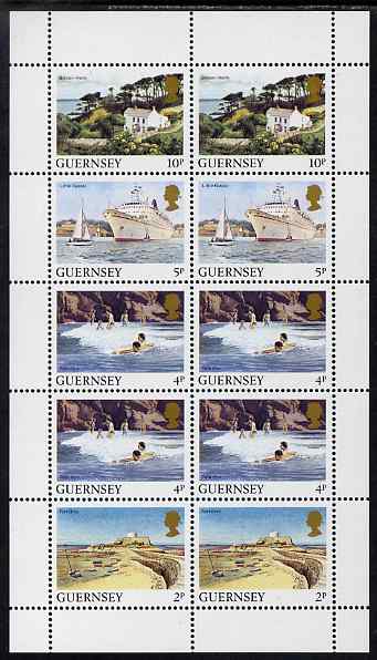 Guernsey 1984-91 Booklet pane of 10 (2 x 2p, 4 x 4p, 2 x 5p, 2 x 10p) from Bailiwick Views def set unmounted mint, SG 297a, stamps on tourism