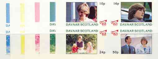 Davaar Island 1982 Princess Di's 21st Birthday imperf sheetlet containing complete set of 4 values, the set of 6 progressive colour proofs comprising the 4 individual colours plus 2 and all 4-colour composites unmounted mint, stamps on , stamps on  stamps on royalty, stamps on diana & charles