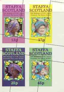 Staffa 1985 Life & Times of HM Queen Mother perf sheetlet of 4 with perforations dramatically misplaced unmounted mint, stamps on , stamps on  stamps on royalty, stamps on queen mother