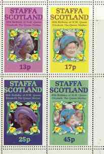 Staffa 1985 Life & Times of HM Queen Mother perf sheetlet of 4 with horizontal perforations doubled unmounted mint, stamps on , stamps on  stamps on royalty, stamps on queen mother