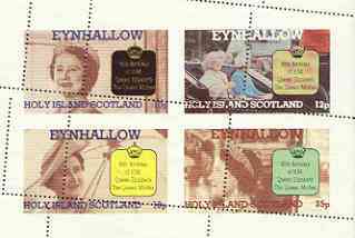 Eynhallow 1985 Life & Times of HM Queen Mother perf sheetlet of 4 with perforations dramatically misplaced unmounted mint, stamps on royalty, stamps on queen mother