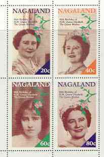 Nagaland 1985 Life & Times of HM Queen Mother perf sheetlet of 4 values (20c, 40c, 60c & 80c) unmounted mint, stamps on , stamps on  stamps on royalty, stamps on  stamps on queen mother