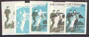 Vietnam 1984 Mounted Frontier Forces 50x set of 5 imperf progressive proofs comprising 2 individual colours plus 2 x 2-colour and all 3-colour composites, as SG 769, stamps on militaria, stamps on horses