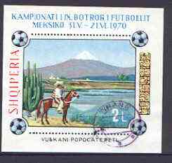 Albania 1970 Football World Cup m/sheet 2L (Mexican Horseman & Mt Popocatepetl) fine used, SG MS 1387, stamps on , stamps on  stamps on footbal, stamps on mountains, stamps on horses, stamps on cacti, stamps on  stamps on sport