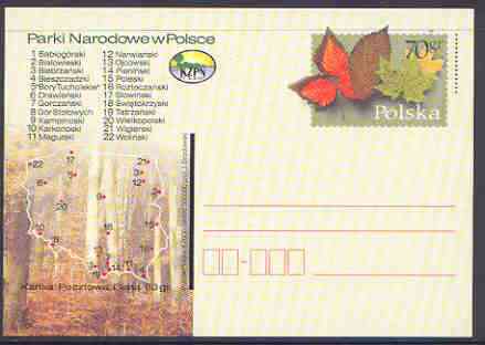 Poland 2000 National Parks 70gr p/stationery postcard unused and pristine, stamps on , stamps on  stamps on trees, stamps on national parks, stamps on  stamps on parks