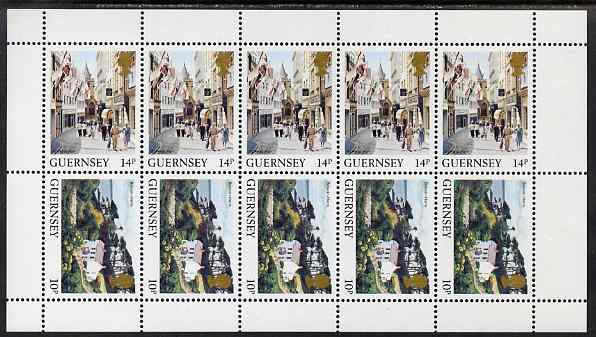 Guernsey 1984-91 Booklet pane of 10 (5 x 10p, 5 x 14p) from Bailiwick Views def set unmounted mint, SG 305a, stamps on tourism
