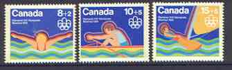 Canada 1975 Montreal Olympic Games (5th issue) set of 3 unmounted mint, SG 798-800, stamps on olympics, stamps on swimming, stamps on rowing, stamps on sailing