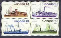 Canada 1976 Canadian Ships (2nd series) se-tenant block of 4, SG 851a, stamps on ships, stamps on paddle steamers