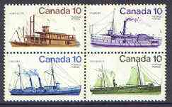 Canada 1976 Canadian Ships (2nd series) se-tenant block of 4, SG 851a, stamps on , stamps on  stamps on ships, stamps on paddle steamers