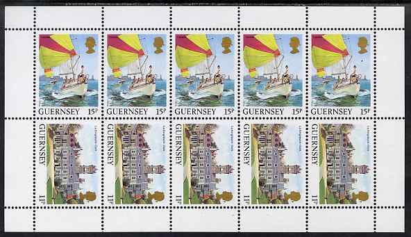 Guernsey 1984-91 Booklet pane of 10 (5 x 11p, 5 x 15p) from Bailiwick Views def set unmounted mint, SG 306a, stamps on tourism