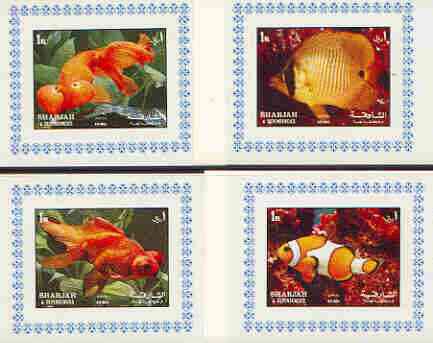 Sharjah 1972 Fish #2 set of 4 individual imperf deluxe sheetlets unmounted mint, as Mi 1200-03, stamps on , stamps on  stamps on fish