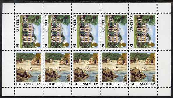 Guernsey 1984-91 Booklet pane of 10 (5 x 12p, 5 x 16p) from Bailiwick Views def set unmounted mint, SG 306ba, stamps on tourism