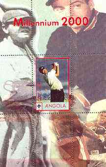 Angola 2000 Millennium 2000 - Tiger Woods perf s/sheet (background shows Babe Ruth & Ali) unmounted mint, stamps on , stamps on  stamps on sport, stamps on golf, stamps on boxing, stamps on millennium, stamps on  stamps on islam